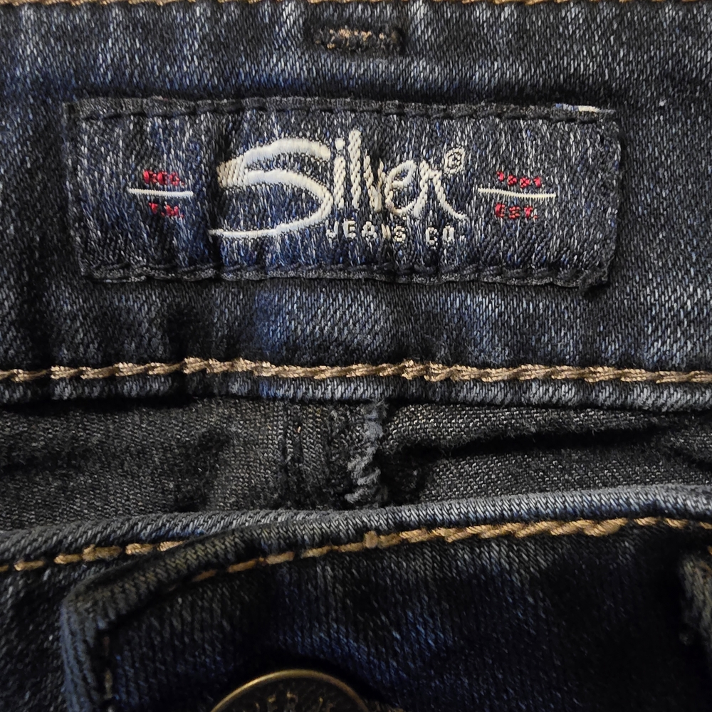 Silver Jeans Women's Distressed Style Straight Leg‎ in Deep Blue - Picture 6 of 9